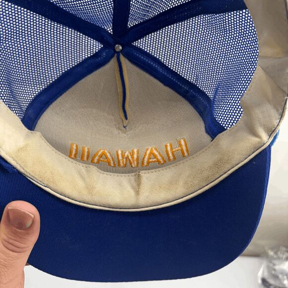 Vtg Hawaii Rope Hat Snapback Blue Trucker Cap Foam Mesh Gold Leaf Scrambled Eggs - Picture 9 of 9